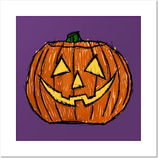 Dark and Gritty Sketched Jack O Lantern Carved Pumpkin Posters and Art